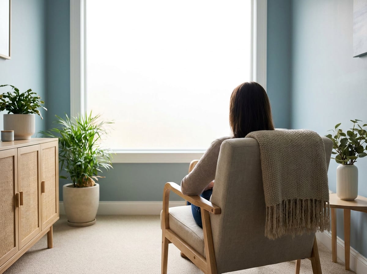 Illustration apaisée représentant une personne en état de détente et de sérénité, symbolisant la thérapie et le bien-être à